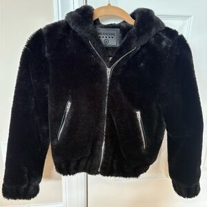 Black Faux Fur Zip-Up Jacket